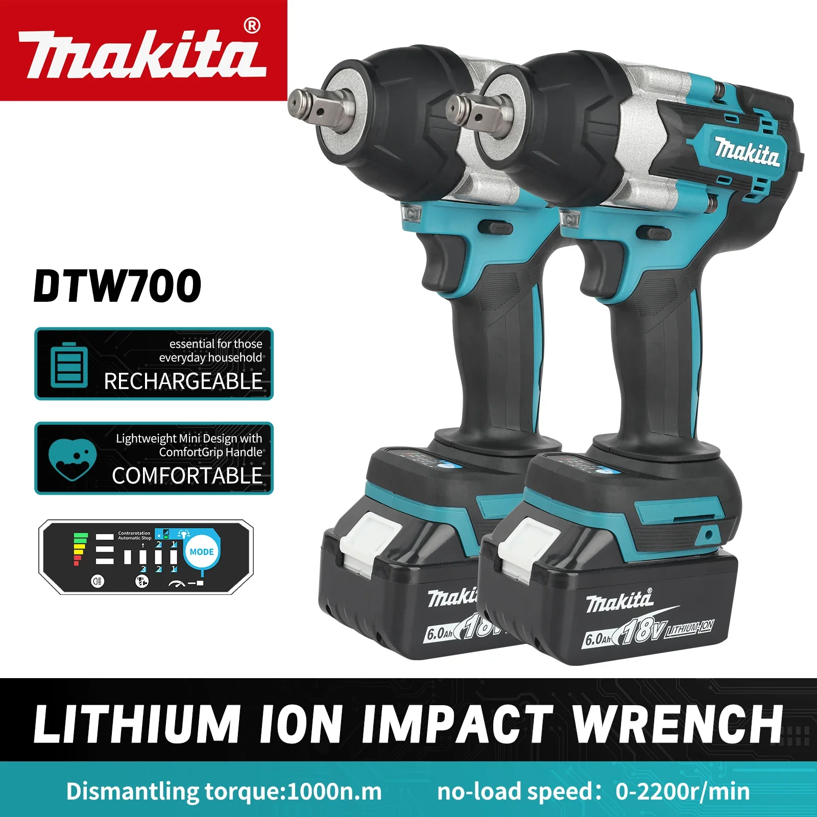 

Makita DTW700 18V Cordless Impact Wrench: Brushless Motor,700Nm,Variable Speed Electric Wrench,High Efficiency,Durable,Auto Stop