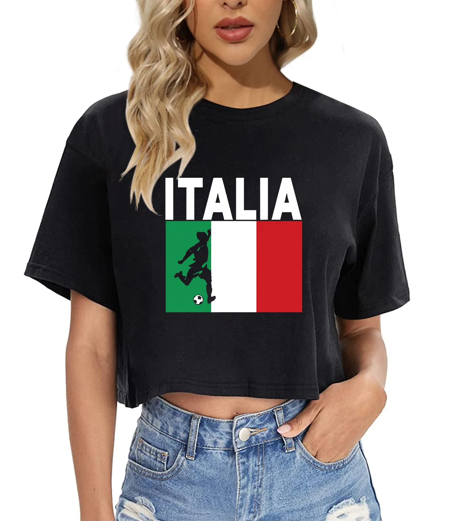 2024 European Cup Creative Italian flag Graphic Crop T-shirt  Women Summer Fashion Harajuku Casual Sporty style O-Neck Crop Top