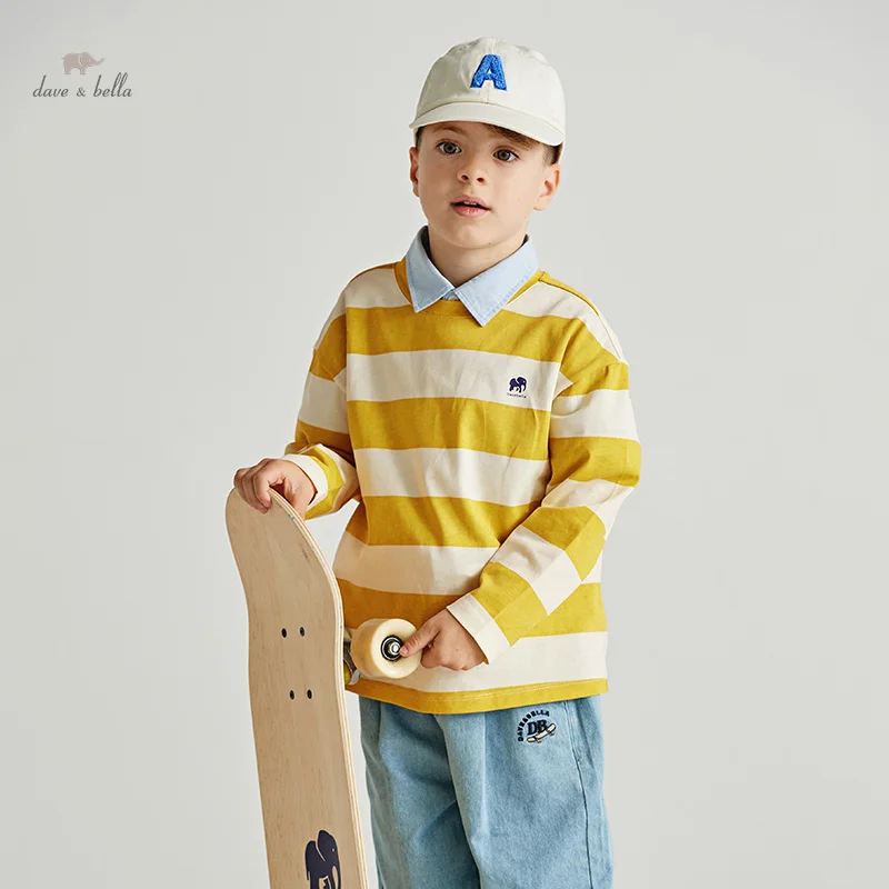 Dave Bella 2024 New Spring Boys Girls Baby Striped T-Shirt Children Top Fashion Cotton Long Sleeves Casual Undershirt DK1247830