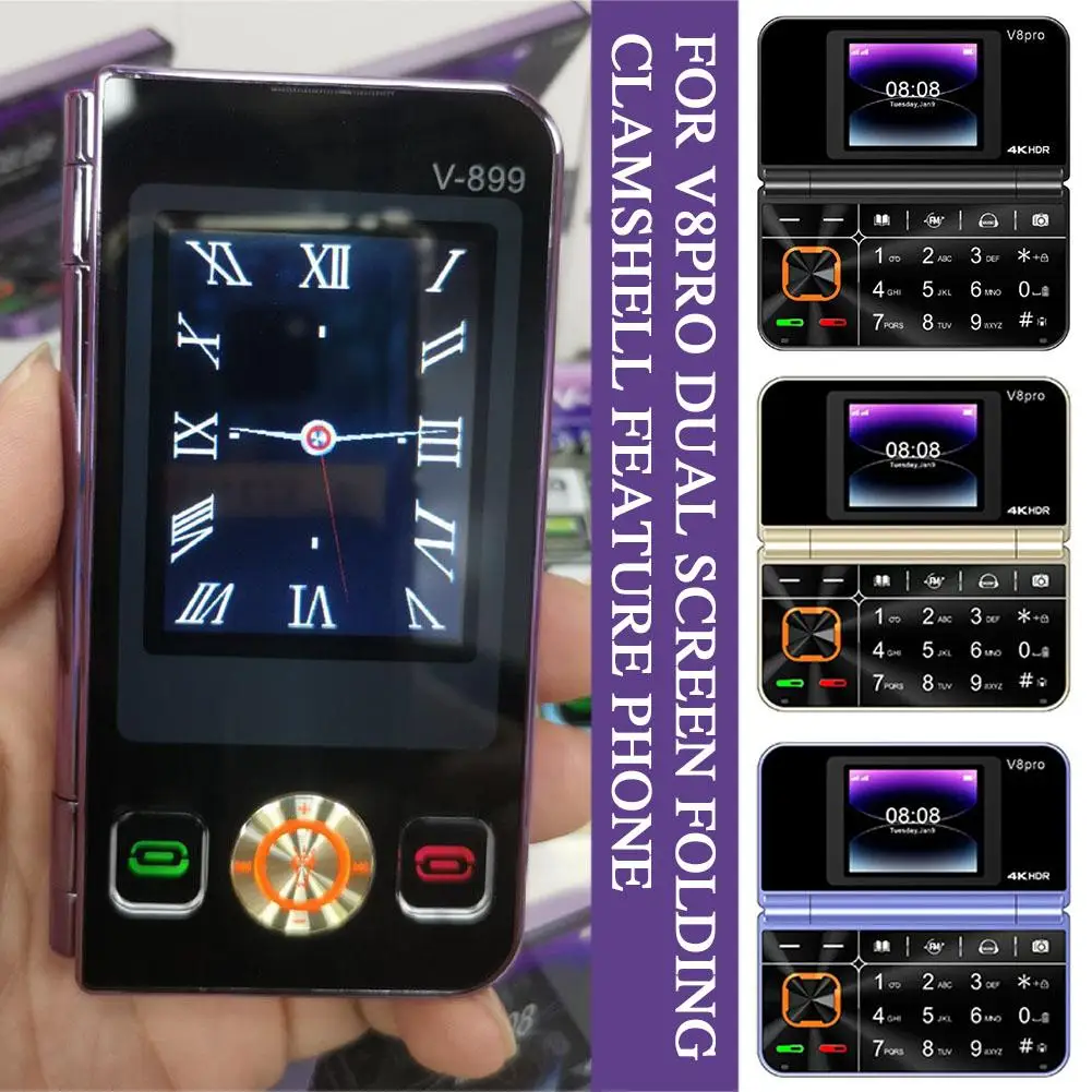 

V8 Pro Foldable Flip Phone 2g Senior Mobile With Big Sim Buttons, Dual Multilingual Flashlight Support Standby & Dual D1n4