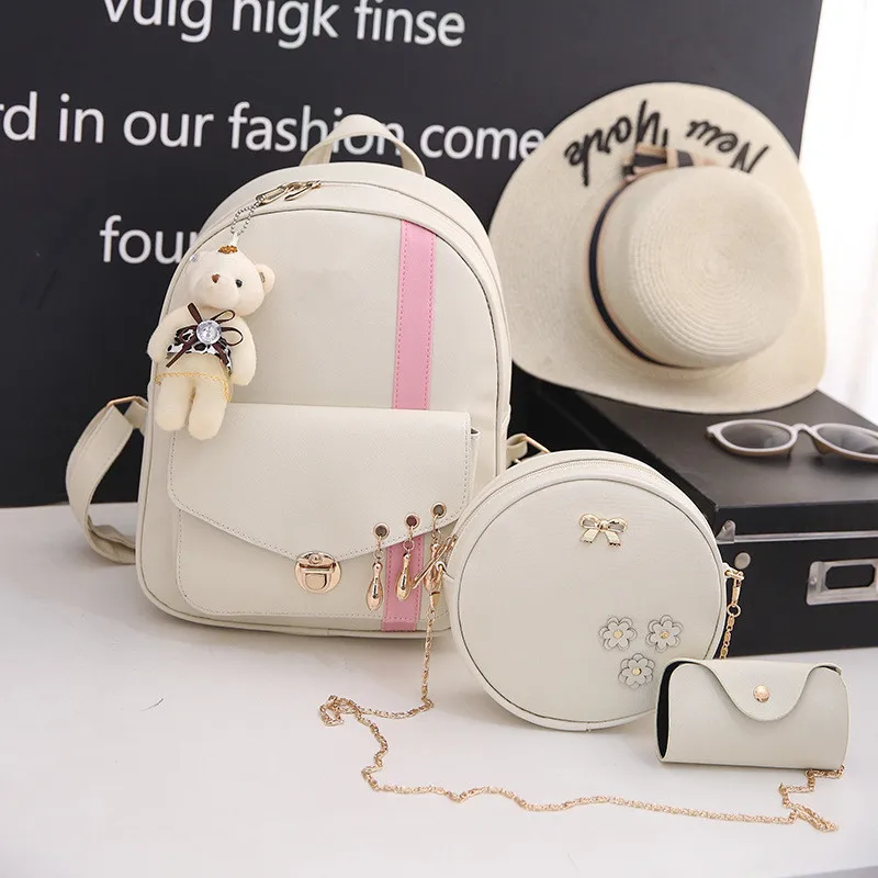 2022 New Fashion Women\'s PU Student Fashion Children\'s Mother Backpack Wallet Satchel Three Piece Set