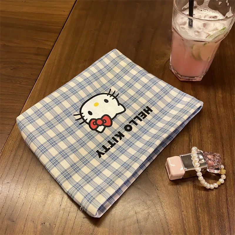 귀여운 산리오 헬로키티 체크무늬 화장품 가방 - 소녀들을 위한 귀여운 빨간색 & 파란색 화장품 파우치, 고급 휴대용 여행용 정리함 캔버스 가방