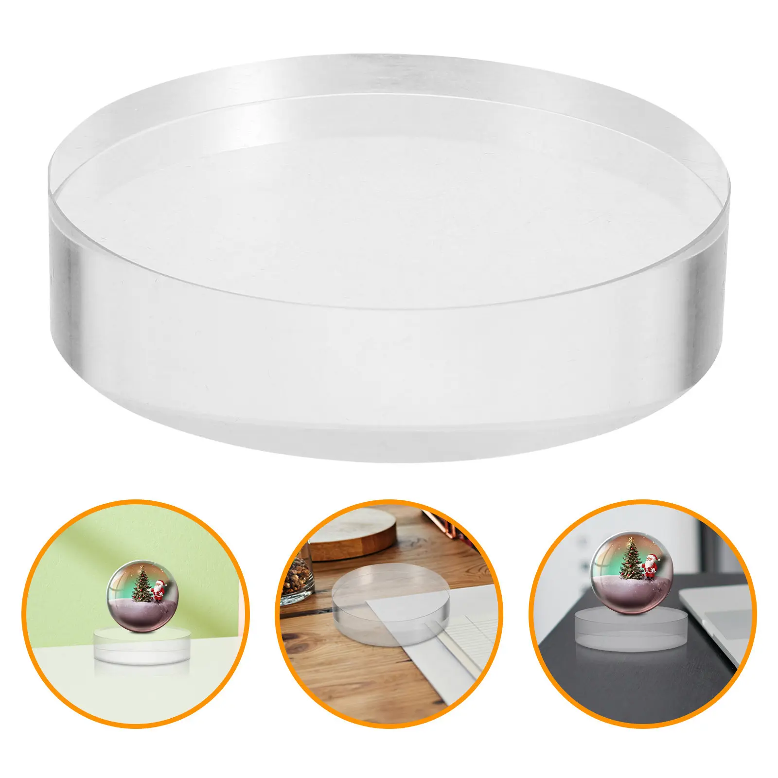 

Crystal Clear Round Paperweight Glass Block Smooth Finish Decorative Calligraphy Desk Accessory Office Home Display