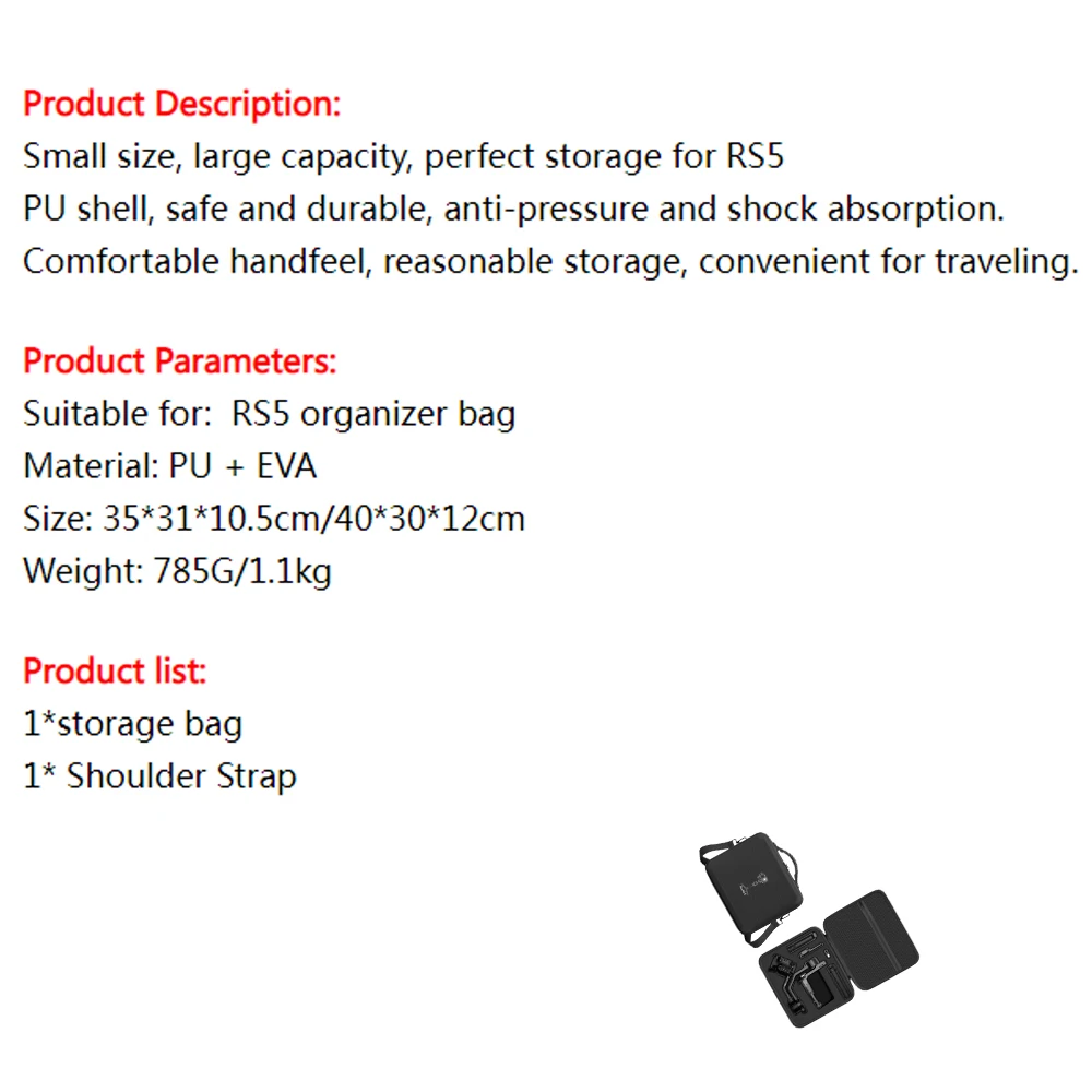 

Travel Case for DJI RS5, Storage Bag Large Capacity Carrying Bag with Shoulder Strap,RS5 Stabilizer Storage Case Full Protection