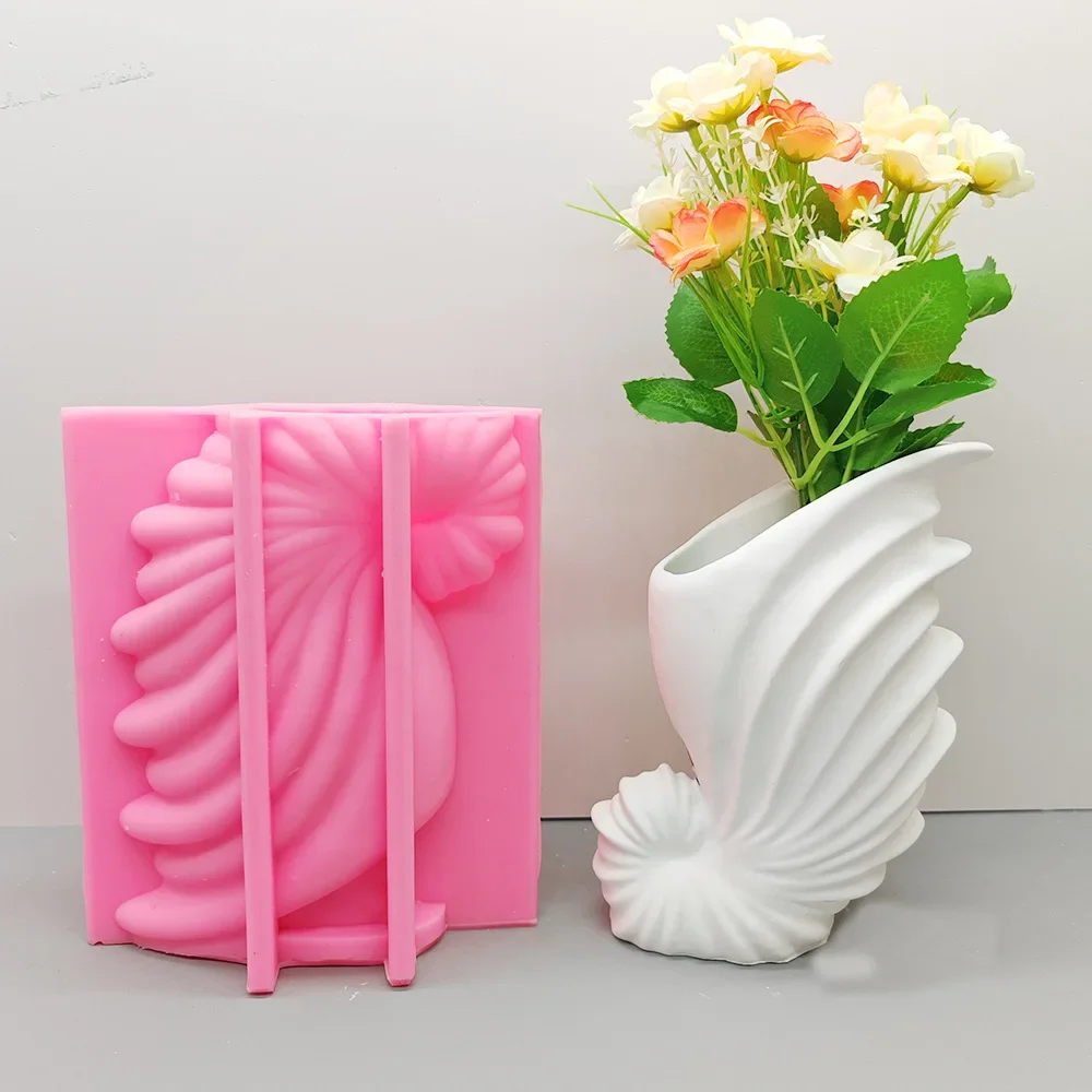 3D Large conch shaped vase epoxy resin silicone mold shell conch vase concrete cement silicone mold home decor vase gypsum mold