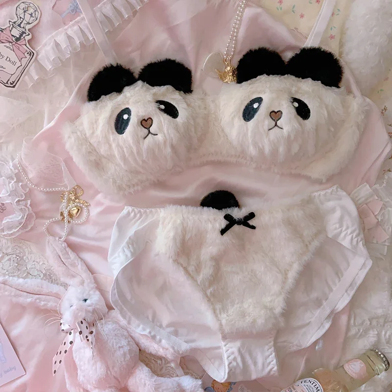 Ragazza Morbida Biancheria Intima Invernale Giapponese - Set Reggiseno In Cotone Peluche Con Orecchie Da Gatto, Senza Anelli, Stile Anime Per Studentessa - 6