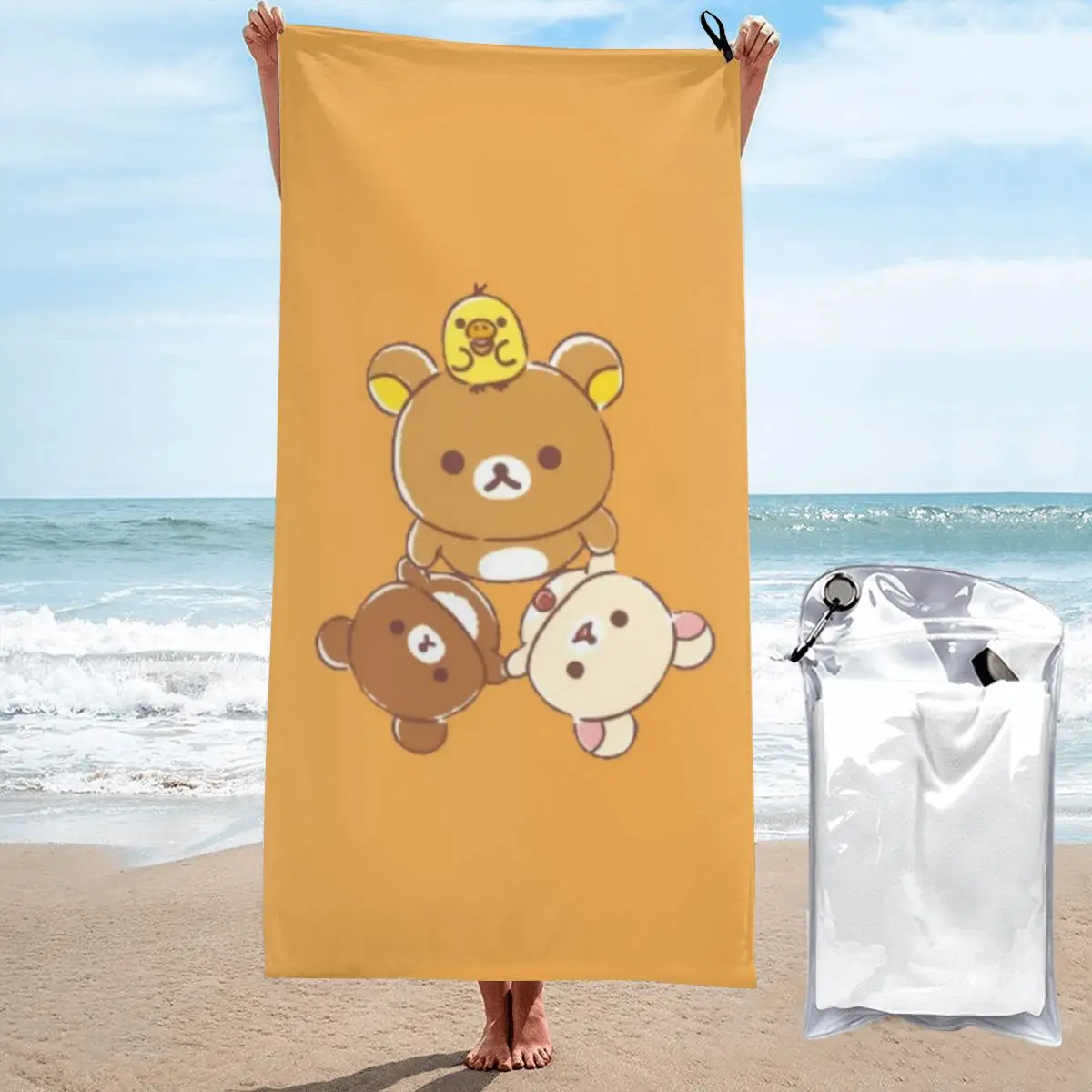 Rilakkuma Beach Towel Poncho Bathing Towels Cover-ups Quick Dry Sand Free Yoga Spa Gym Pool