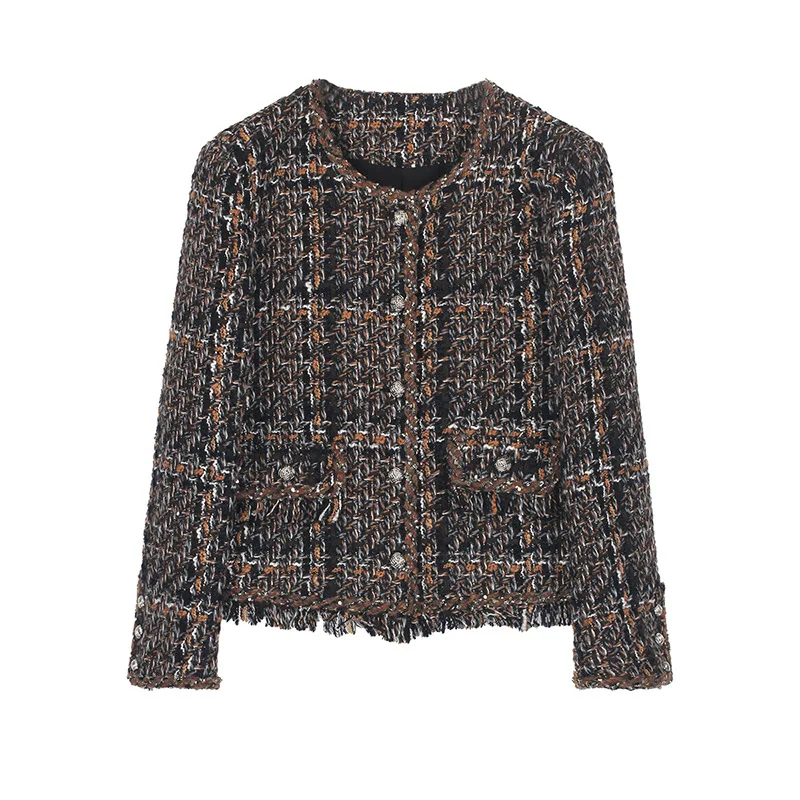 

Vintage Small Fragrance O Neck Loose Autumn Winter Coat Women Fashion Tweed High Quality Long Sleeve Tassel French Lady Jacket