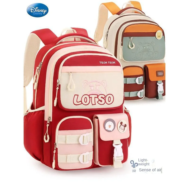 Disney Lotso Girl School Bag Grade 1-6 Primary Student Shoulder Orthopedic Bakckpack Large Capacity Light Kids Gifts Mochilas