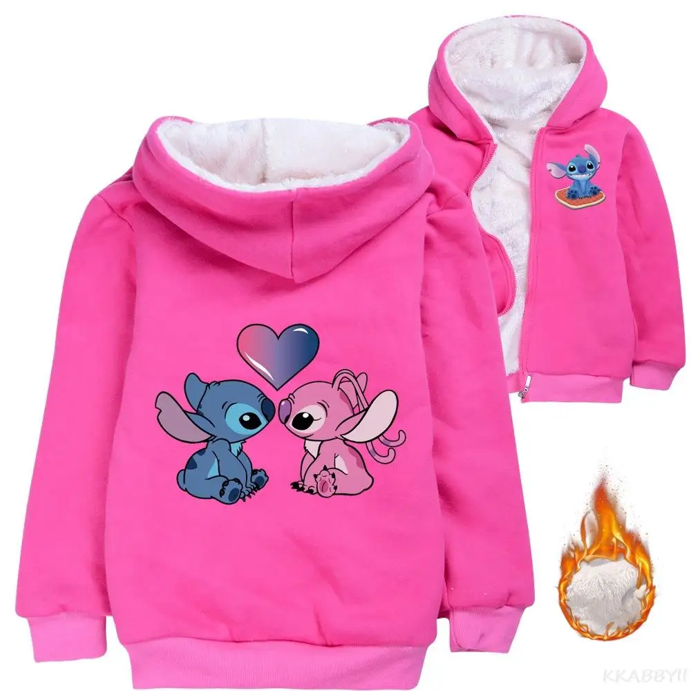 Stitch Kids Outerwear Clothes Girls Winter Plush Jackets Fleece Hoodies Zipper Thicken Warm Coat Children Clothing