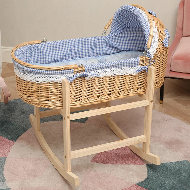 Rattan Crib Crib Solid Wood Newborn Anti-mosquito Sleeping Basket Car Out To Appease The Cradle Portable Hand Basket