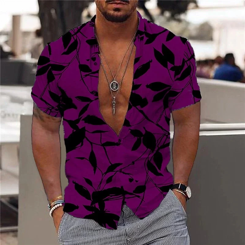 3d Leaf Print Hawaiian Shirts For Men Fashion Casual Male Clothing Loose Oversized Short Sleeved Shirt 2024 Summer Men\'s