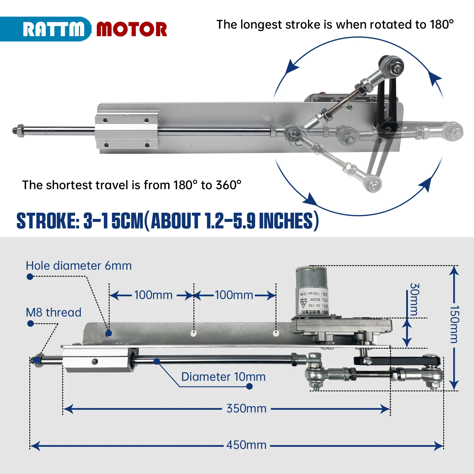 DC 24V Reciprocating Motor Linear Actuator Stroke Adjustable Telescopic Rocker Arm Mechanism Gear Motor Speed Regulation Adapter
