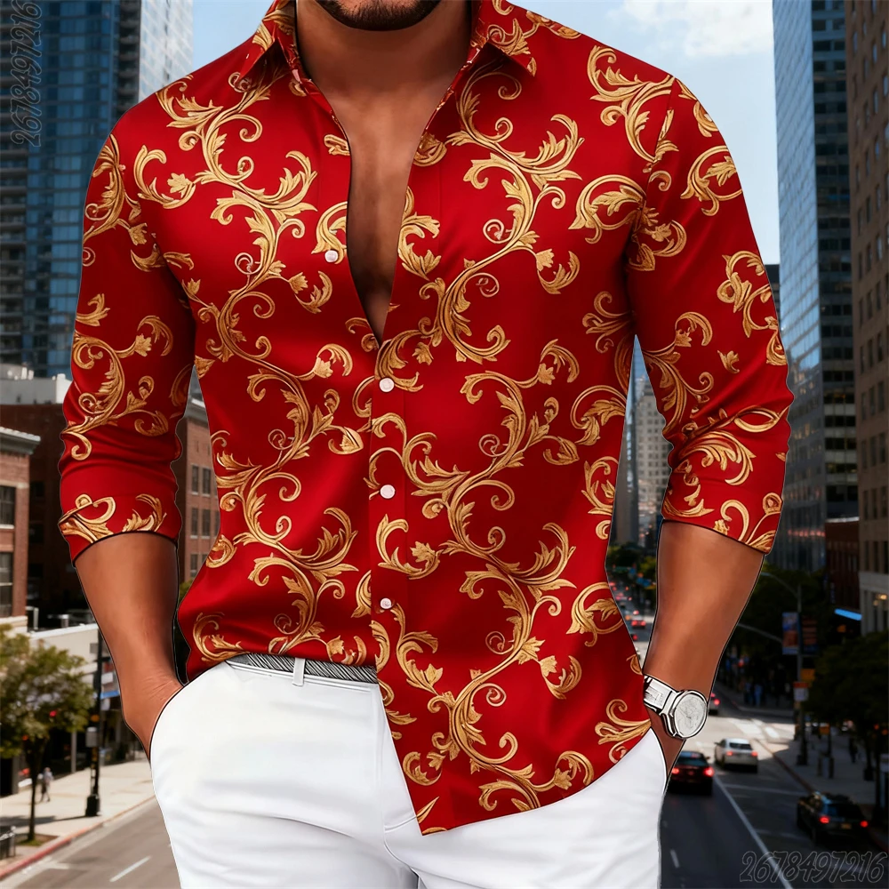 Men's Long-sleeve Shirt with Trendy Vintage Print view 6