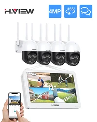 H.VIEW 4MP WiFi Security Camera System Kit Wireless CCTV System NVR with Screen Outdoor PTZ Two-Way Audio Video Surveillance