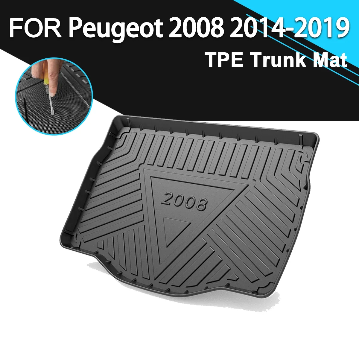 Trunk Mat  TPE FOR Peugeot 2008 2014-2019 Car Waterproof Non-Slip Rubber Cargo Liner Accessories