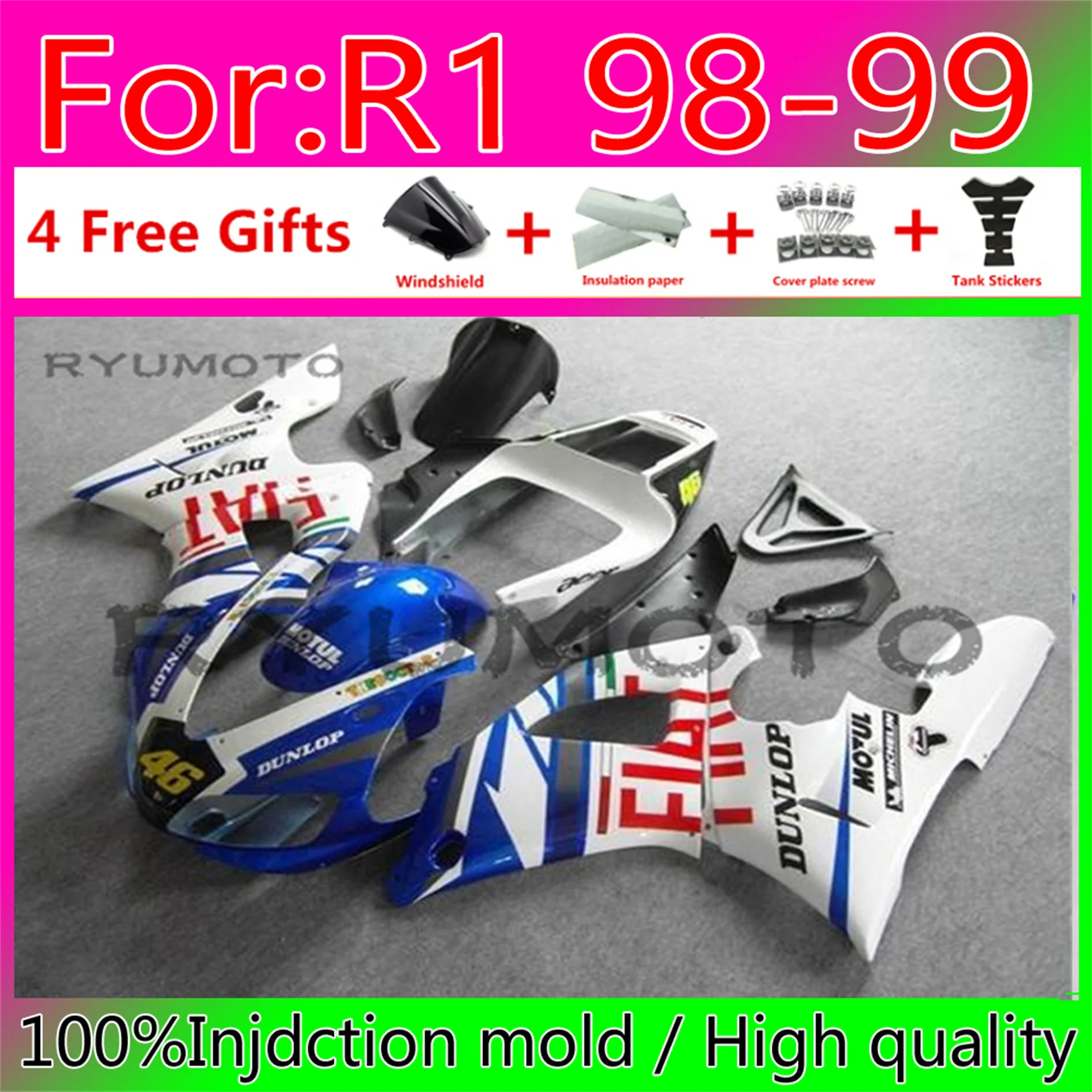 

Motorcycle Injection mold fairings kit for YAMAHA YZF R1 YZF1000 98 99 00 01 R1 bodywork fairing YZFR1 1998 1999