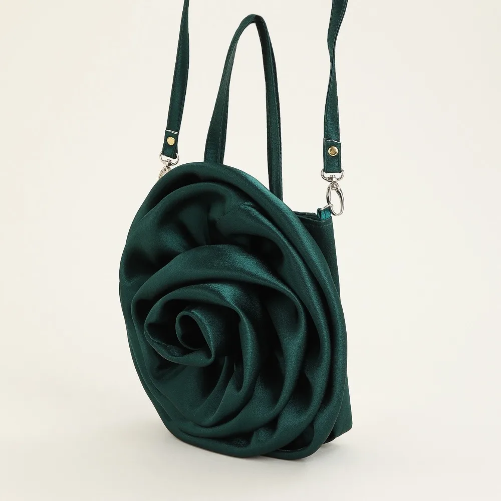 Pleated Flower Rose Handbags Luxury Solid Color Silk Satin Party Clutches Large Capacity Evening Purse Ladies