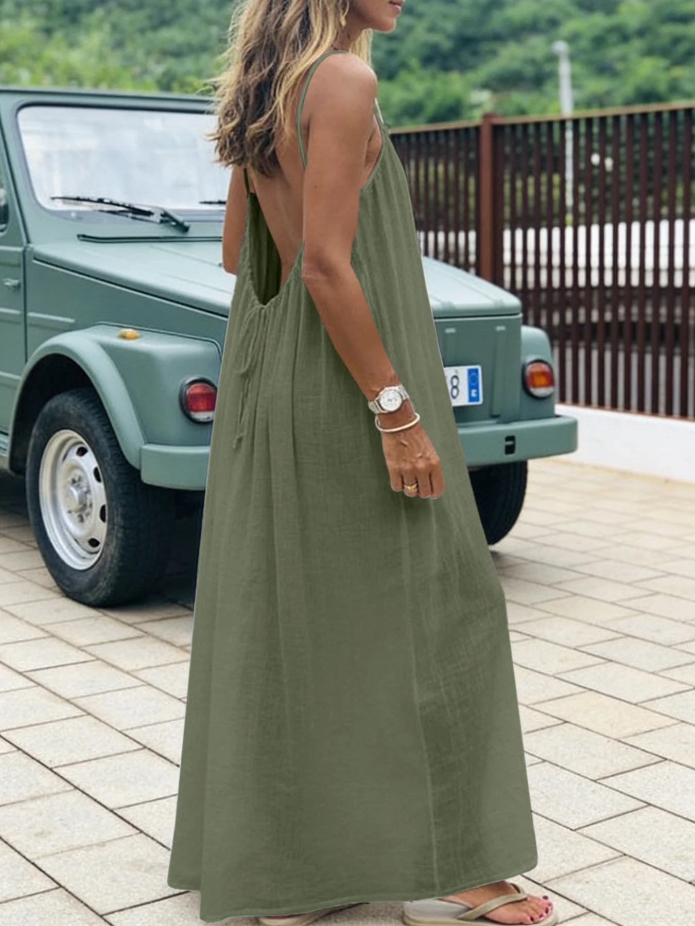 Nieuwe collectie dames strapless rugloze lange losse huisjurk comfortabele slaapkledij casual maxi jurk - afbeelding 1