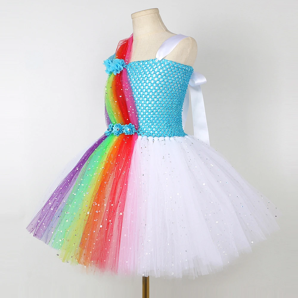 Sparkly Rainbow Pony Costumes for Girls Christmas Halloween Tutu Dress Kids Unicorn Horse Outfit Children Birthday Party Clothes image 3
