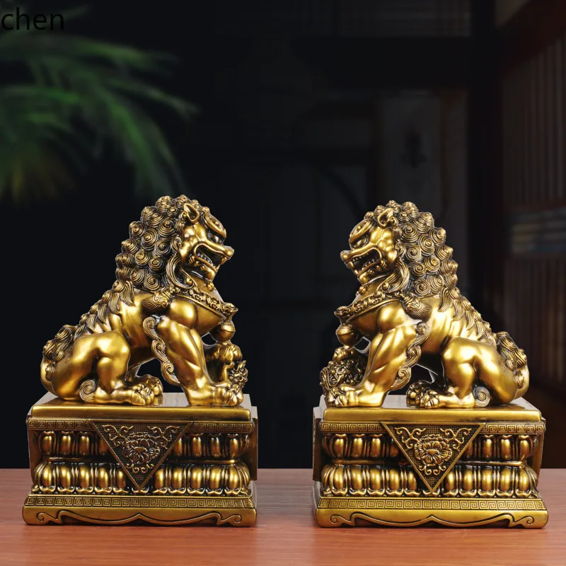 Wealth-Enhancing Lion Figurines Pair for Home Office Desk Living Room Entrance Small Lion Craft Gifts