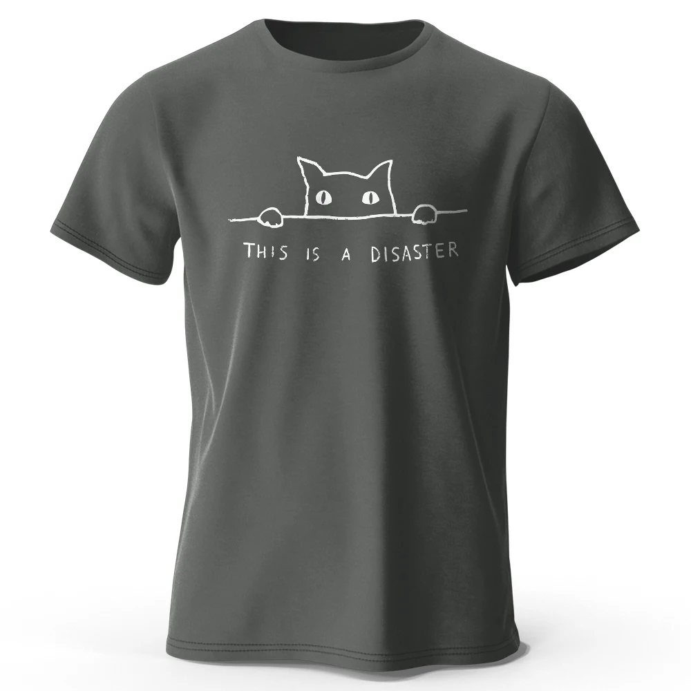 Camiseta Minimalist Line Art Cat Print 100% algodón, camiseta de manga corta con cuello redondo suave y transpirable, unisex simple y elegante