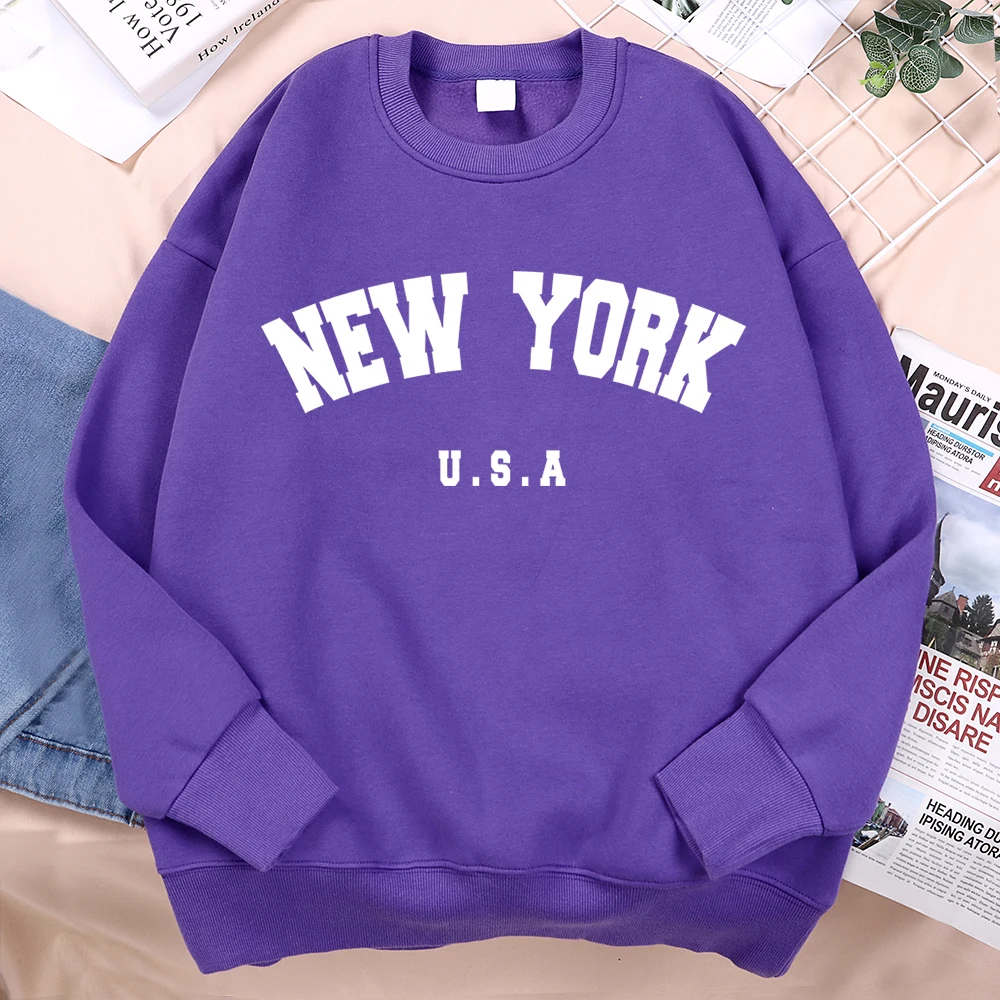 New York Usa Letter Print Streetwear Man Loose Fitness Clothes Fashion High Quality Hoodie Fleece Pullover New Sweatshirt Women