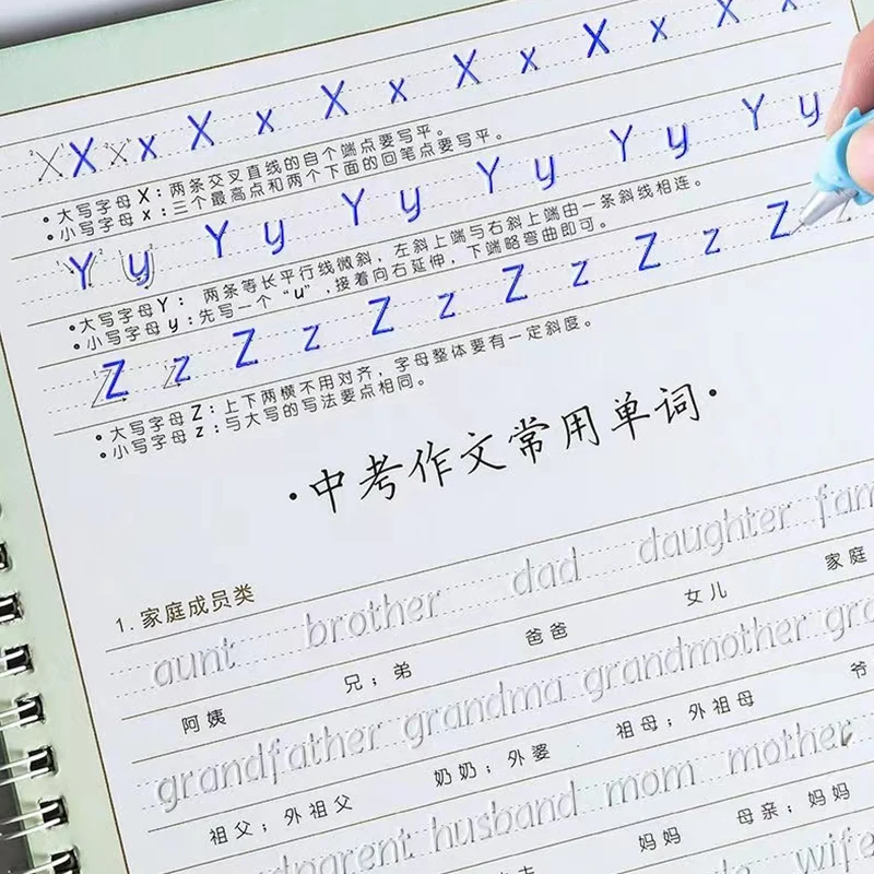 3 Books/Set English Italic Groove Practice Copybook Handwriting Practice Calligraphy Book English Alphabet Word Reusable Gif