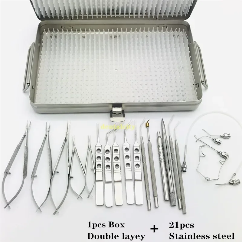 21 Stück/Set Ophthalmologische Katarakt-Augen-Mikrochirurgie-chirurgische Instrumente mit Sterilisationsbox