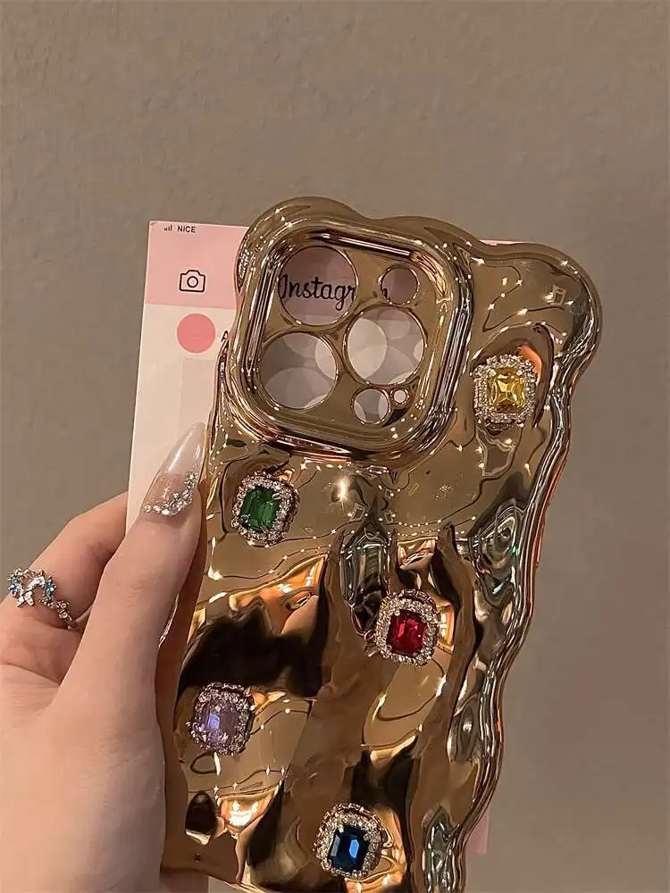 جراب هاتف فاخر بنمط منقوش من الجلد لهاتف أيفون ، غطاء بلون واحد ، حرف ذهبي ، موضة المد والجزر ، أيفون 15 ، أيفون 14 ، أيفون 13 ، أيفون 12 برو ماكس ، ساخن