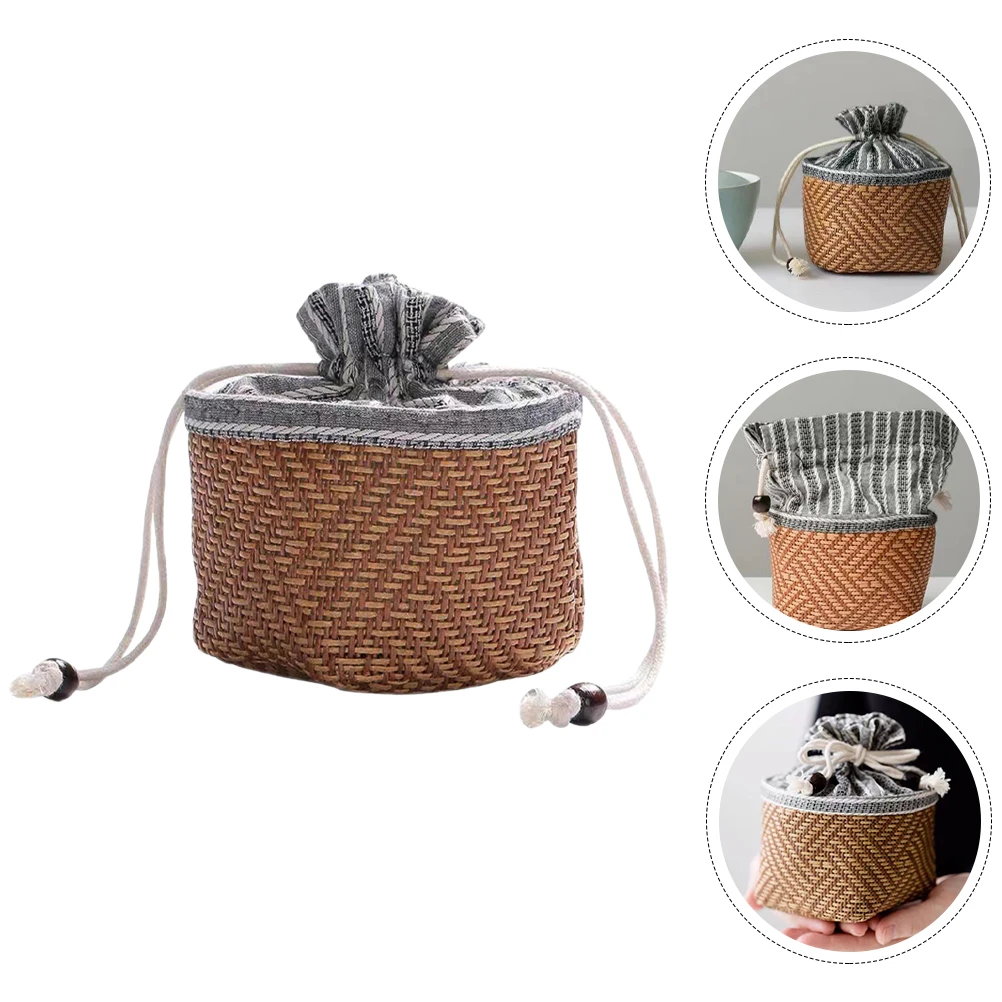 

Teapot Storage Bag Multifunctional Wicker Drawstring Bags Fabric with Travel