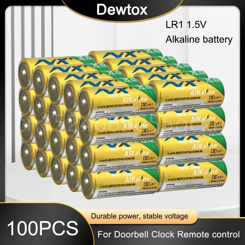 100PCS 1.5V N Size LR 1 Alkaline Dry Battery LR1 AM5 E90 AM5 MN9100 15A 910A Batteries for Speaker, Bluetooth, Players, MP3