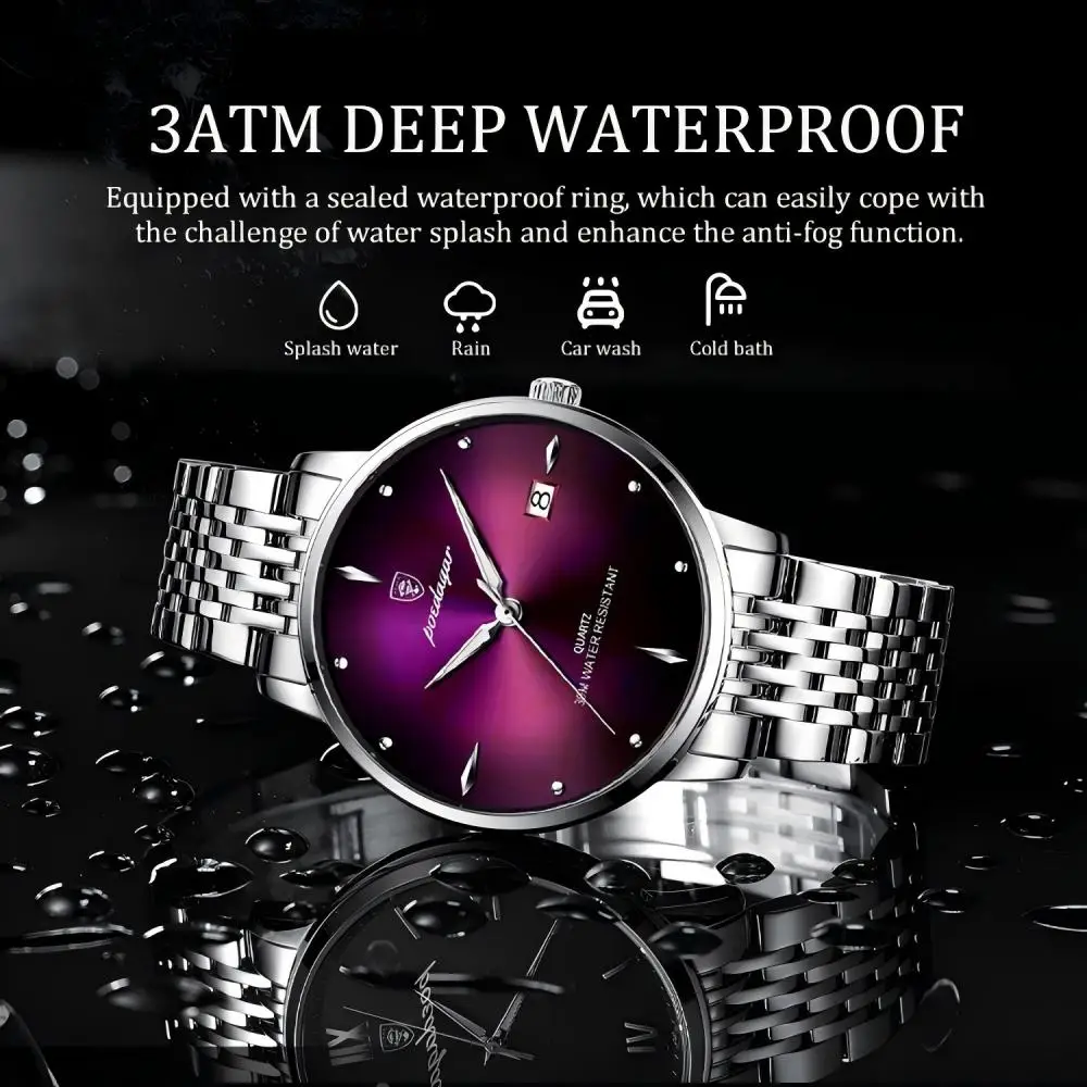 Reloj POEDAGAR deportivo de lujo para hombre, reloj de pulsera luminoso resistente al agua de acero inoxidable con fecha para hombre, reloj de cuarzo, relojes de negocios para hombre