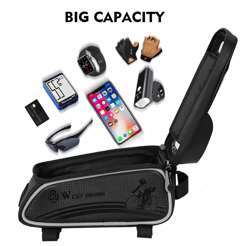 WEST BIKING Bicycle Bag Cycling Top Front Tube Frame Bag Waterproof 6.5 Inches Phone Case Storage Touch Screen MTB Road Bike Bag