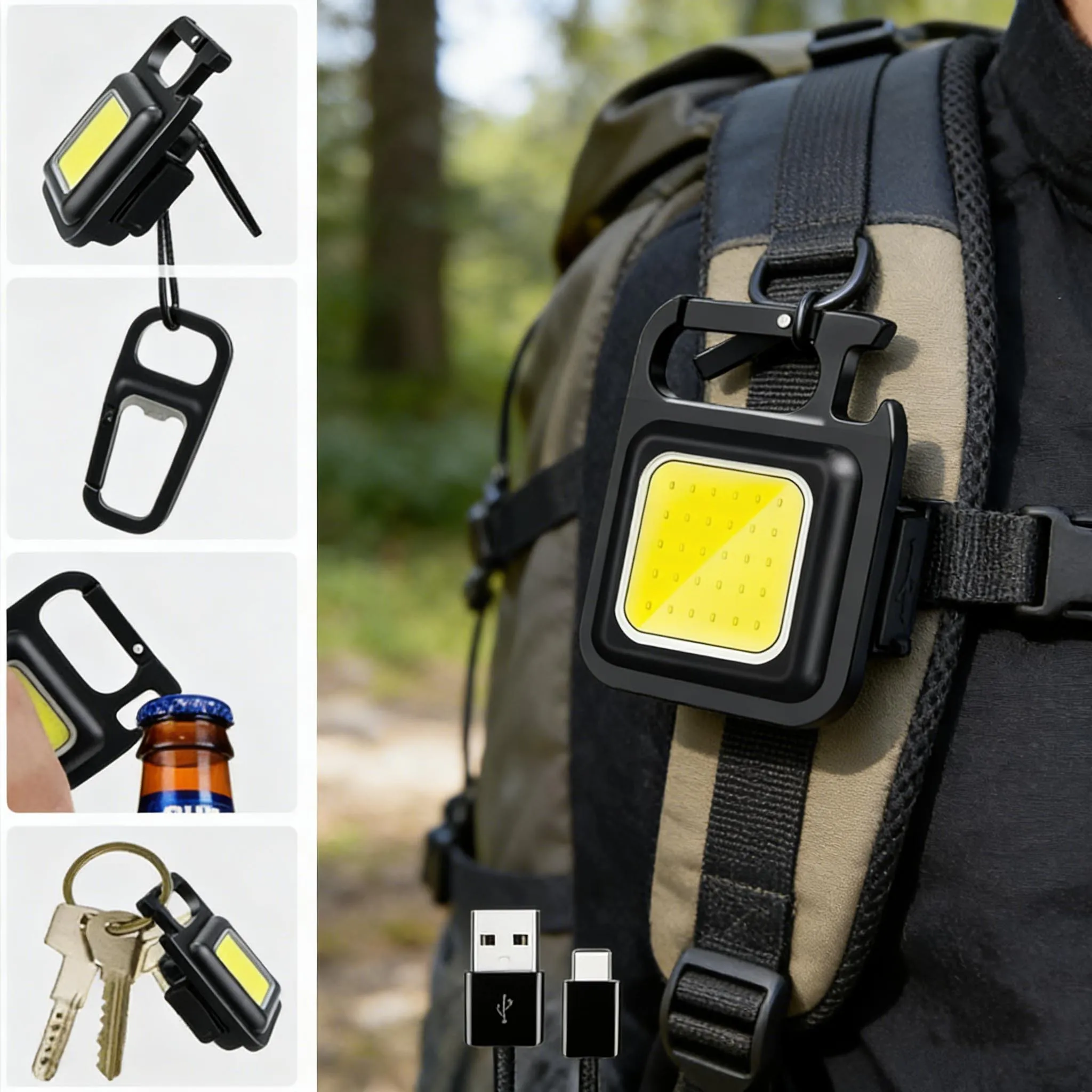 Super Bright Mini COB Keychain Portable Light Flashlight Charging Lamp Camping Lights with Magnet 3 Lighting Modes Forwork Light