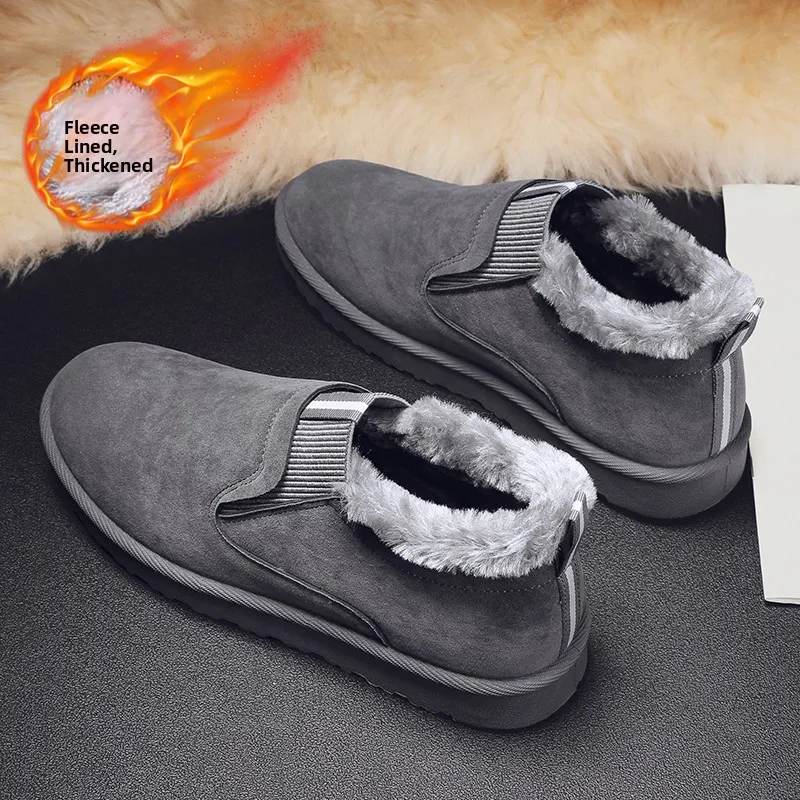 

Thickened Fleece Cotton Slippers Men's Winter Warm Home Shoes Anti-Slip Waterproof Indoor Couple Slippers Korean Style Flat Heel
