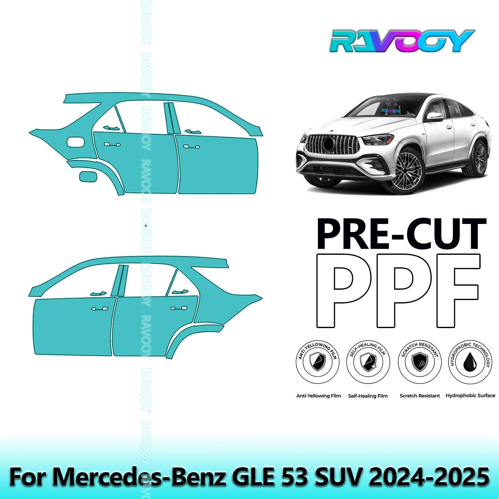 

For Mercedes-Benz GLE 53 SUV 2024-2025 8.5mil Clear Matte Pre-Cut PPF Door & A/B Pillar Kit TPU Paint Protection Film Set