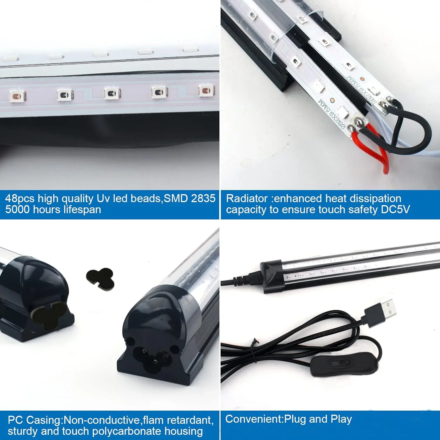 USB switch 10W Black Light Lamp,UV Black Light Tube, 395nm LED Lamp,Blacklight Bar for Halloween,Club,Party,Disco