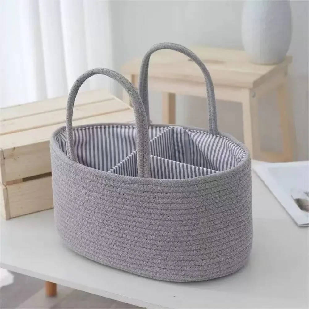 Large Capacity Baby Nappy Organiser Cotton Rope Portable Diaper Storage Bag Versatile Foldable Storage Basket for Newborn