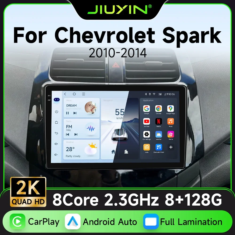JIUYIN 9 Inch Wireless Carplay Android Auto Car Radio Multimedia Stereo For Chevrolet SPARK BEAT 2010-2014  Wifi 4G GPS 2din dvd