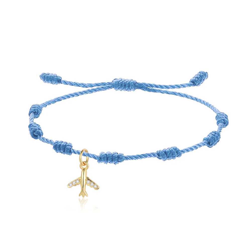 AAA Cubic Zirconia Crystal Brass Airplane Charm Bracelet Women 7 Lucky Knot Red String CZ Stones Mini Plane Trendy Jewelry Gift