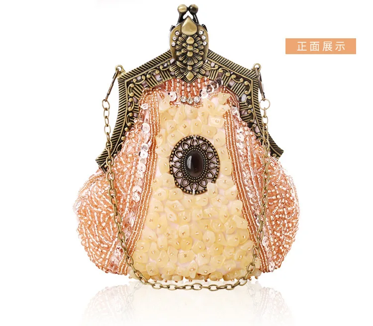 NONE Retro Pearl Beaded Evening Clutch Bag Gold 3