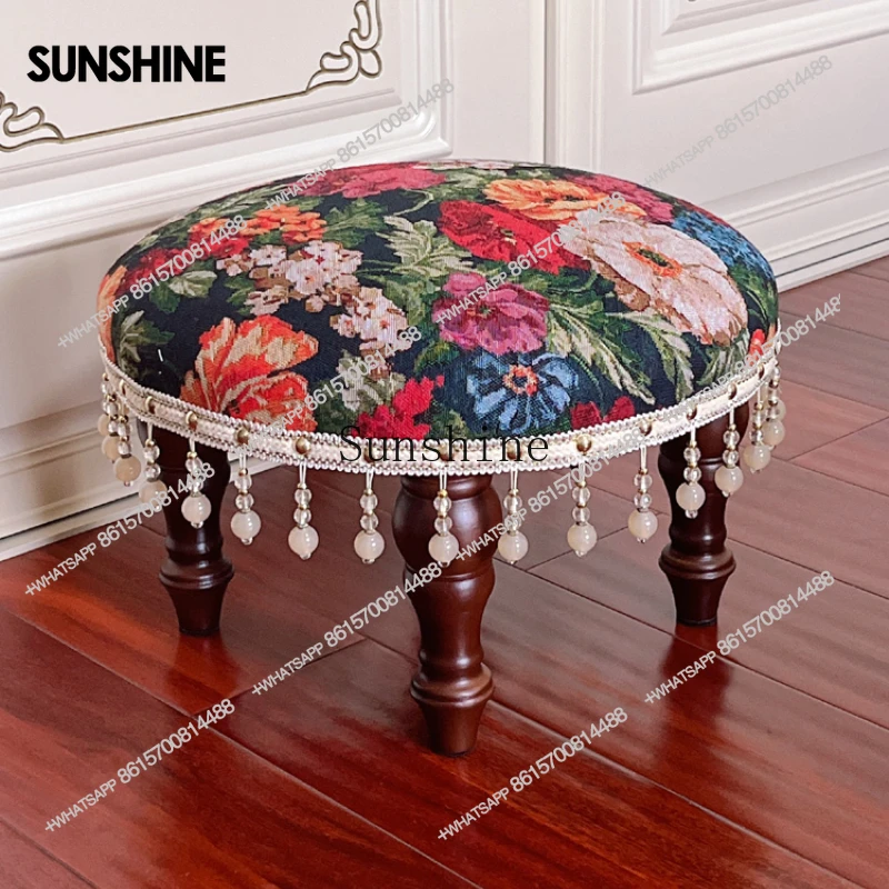 American retro low stool fashion creative fringed round stoolX