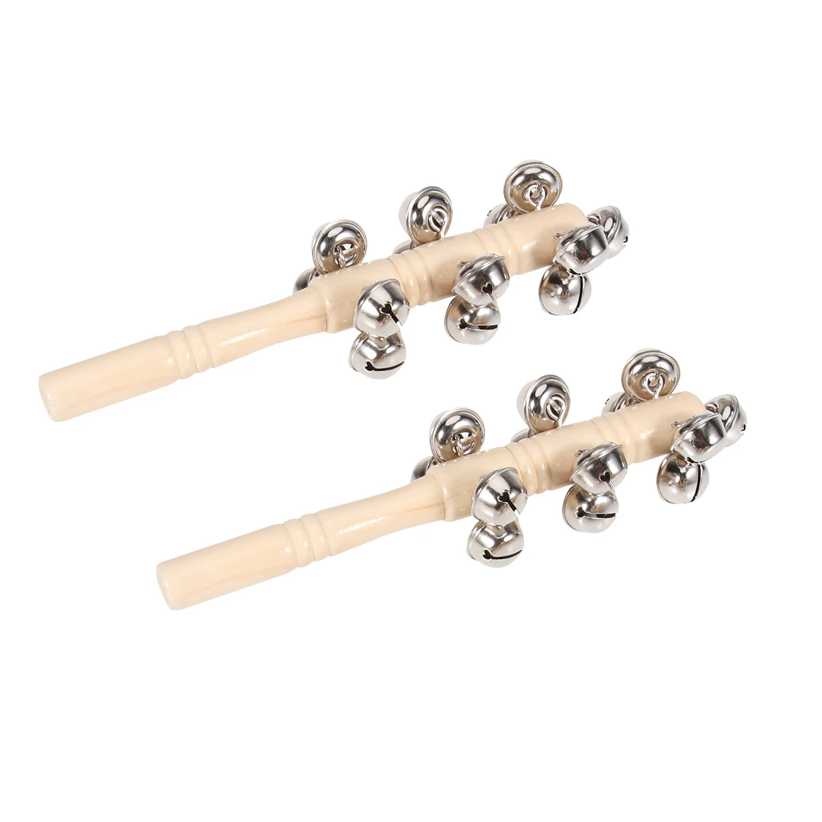 Chocalho de mão com barra de contas de madeira, 2 peças, mordedor de bebê, agitador de madeira de faia natural, 4 fileiras, 13 sinos, chocalhos infantis, agitação por 6 meses + seguro