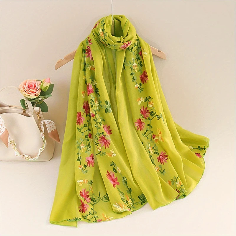 Fashionable Design Embroidered Flower Pattern WOMEN\'S Scarf Shawl Elegant and Breathable Daily Versatile Accessory 85 * 180cm