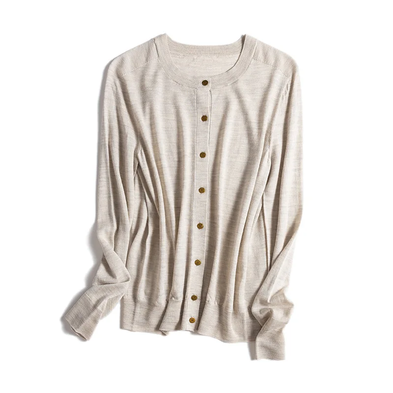 Winsleter - Elegancki sweter damski ze 100% wełny owczej, z okrągłym dekoltem, uniwersalny, bezszwowy kardigan, możliwość prania w pralce, kolekcja jesień 2025 T58939CC