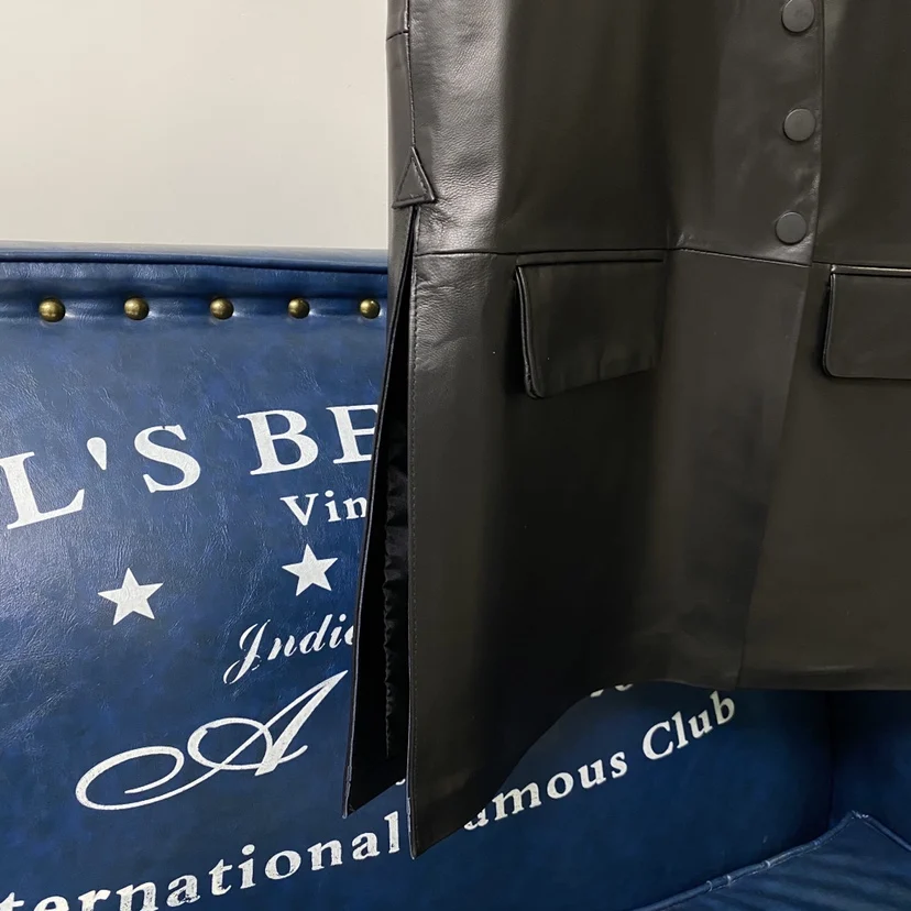 Chaleco de piel de oveja de cuero genuino de moda para mujer largo suelto Bla V-Ne Svel Jaet Simple Sle Crossbody Bule