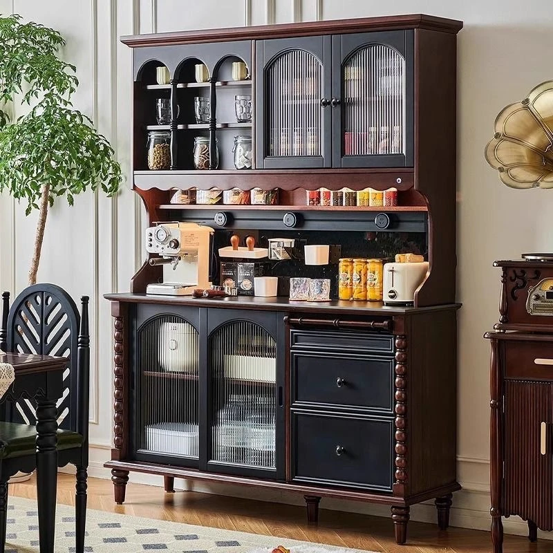 

French retro solid wood dining edge, American style integrated against the wall, storage locker