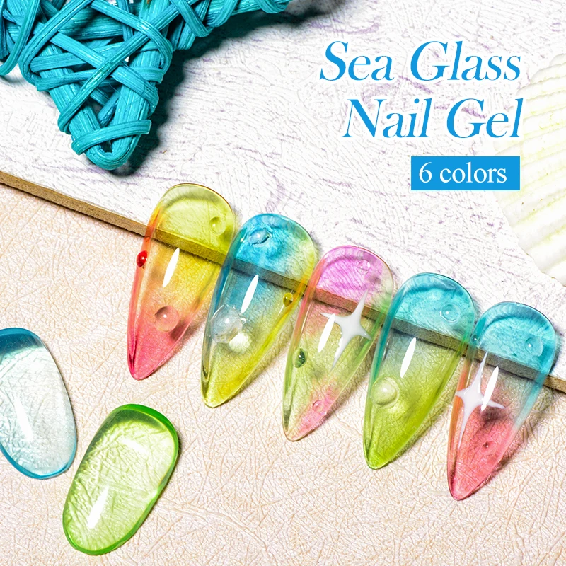 Mtssii 7ML 6PCs/Set Jelly Glass Gel Nail Polish Set Sea Blue Semi-transparent Nail Gel Semi Permanent UV Gel Polish Varnishes
