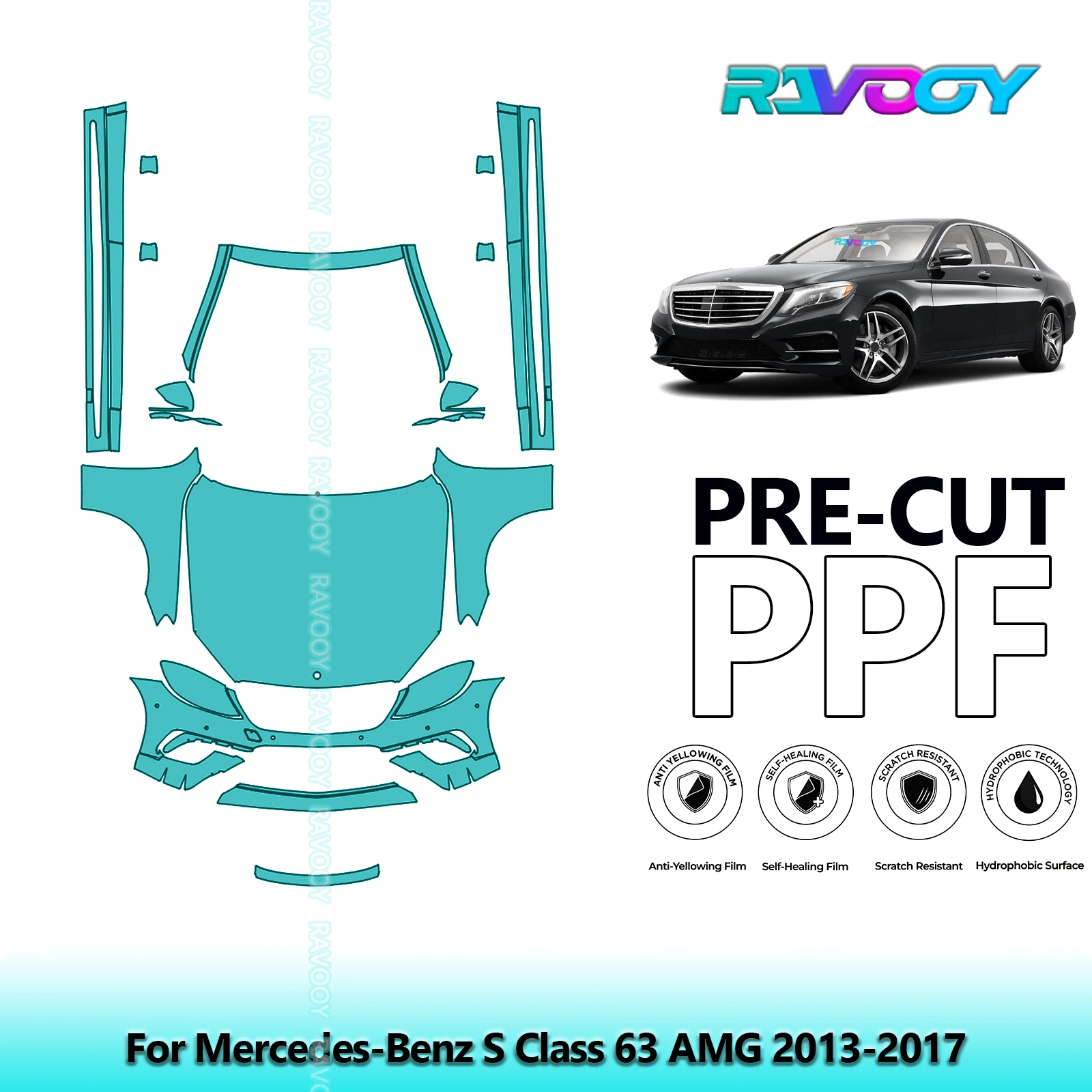 

Передний комплект + брюки, прозрачный бюстгальтер, предварительно вырезанная защитная пленка PPF для Mercedes-Benz S Class 63 AMG 2013-2017